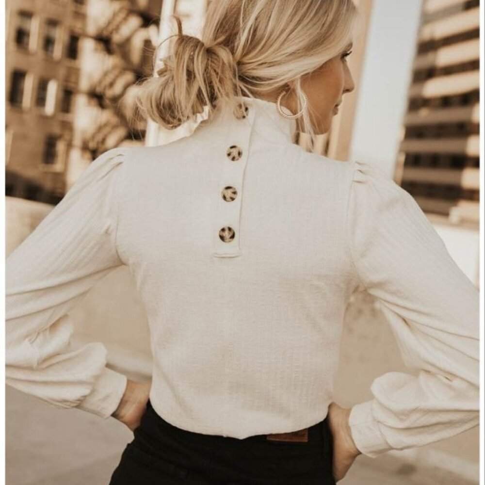 Bohme Clarice Button Back Detail Mock Neck Sweater, White, M